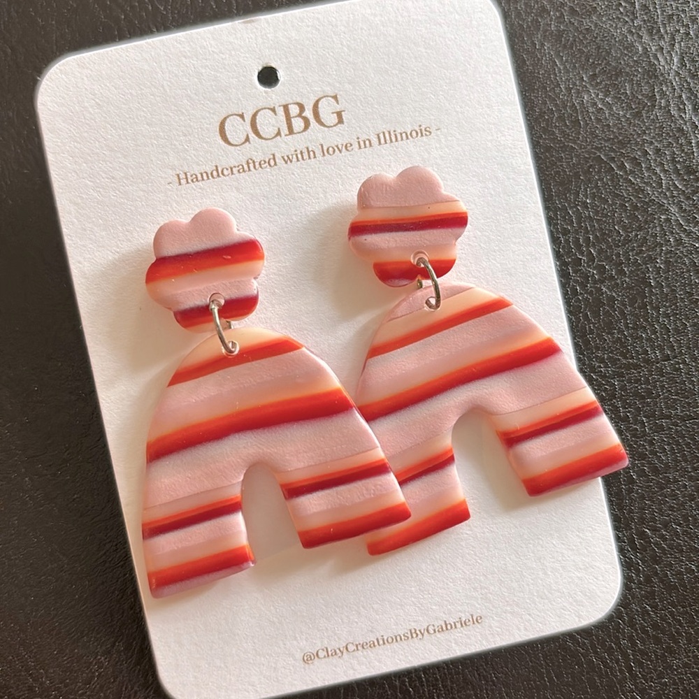 Retro style polymer clay arch earrings